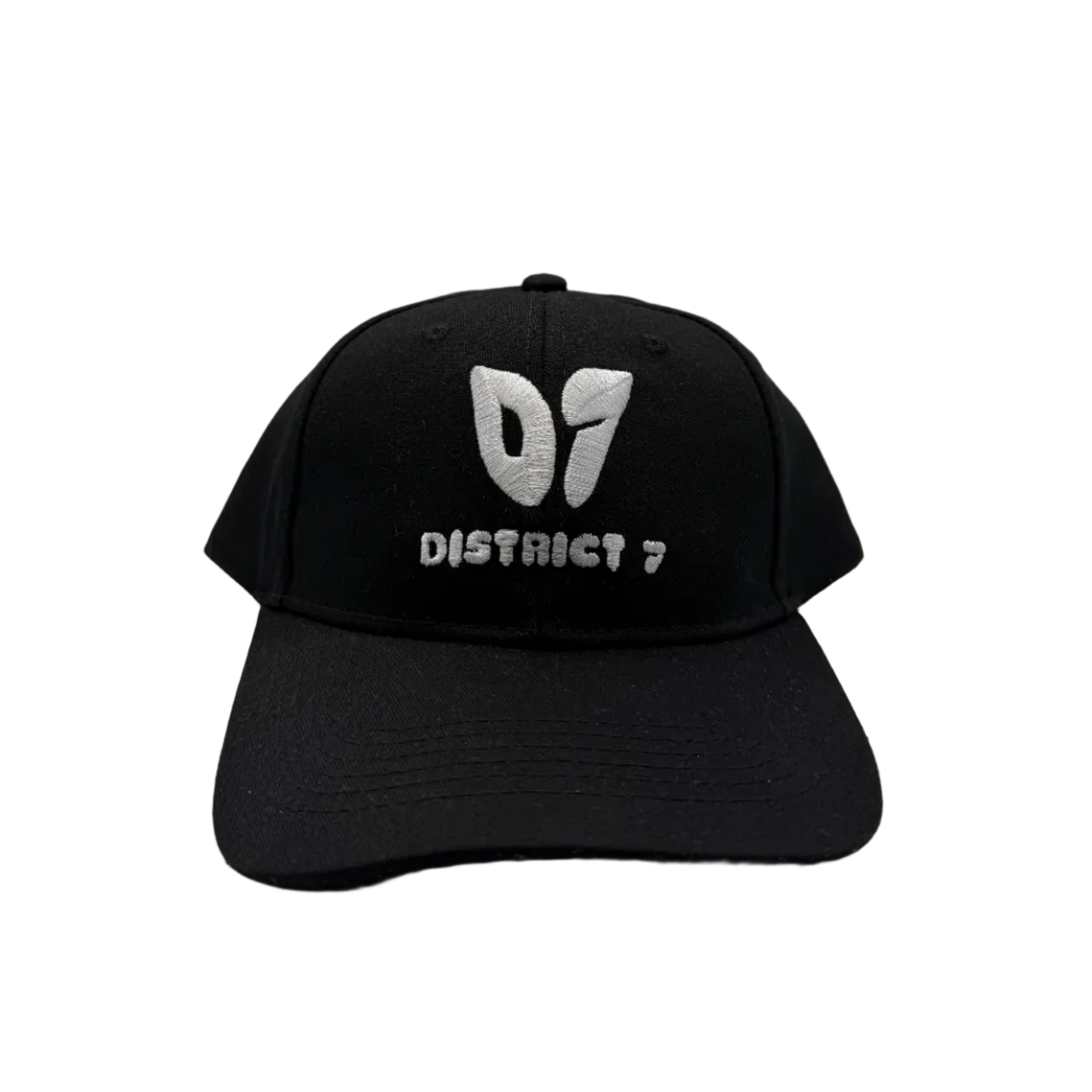 Black cap with 'D7 District 7' text in white