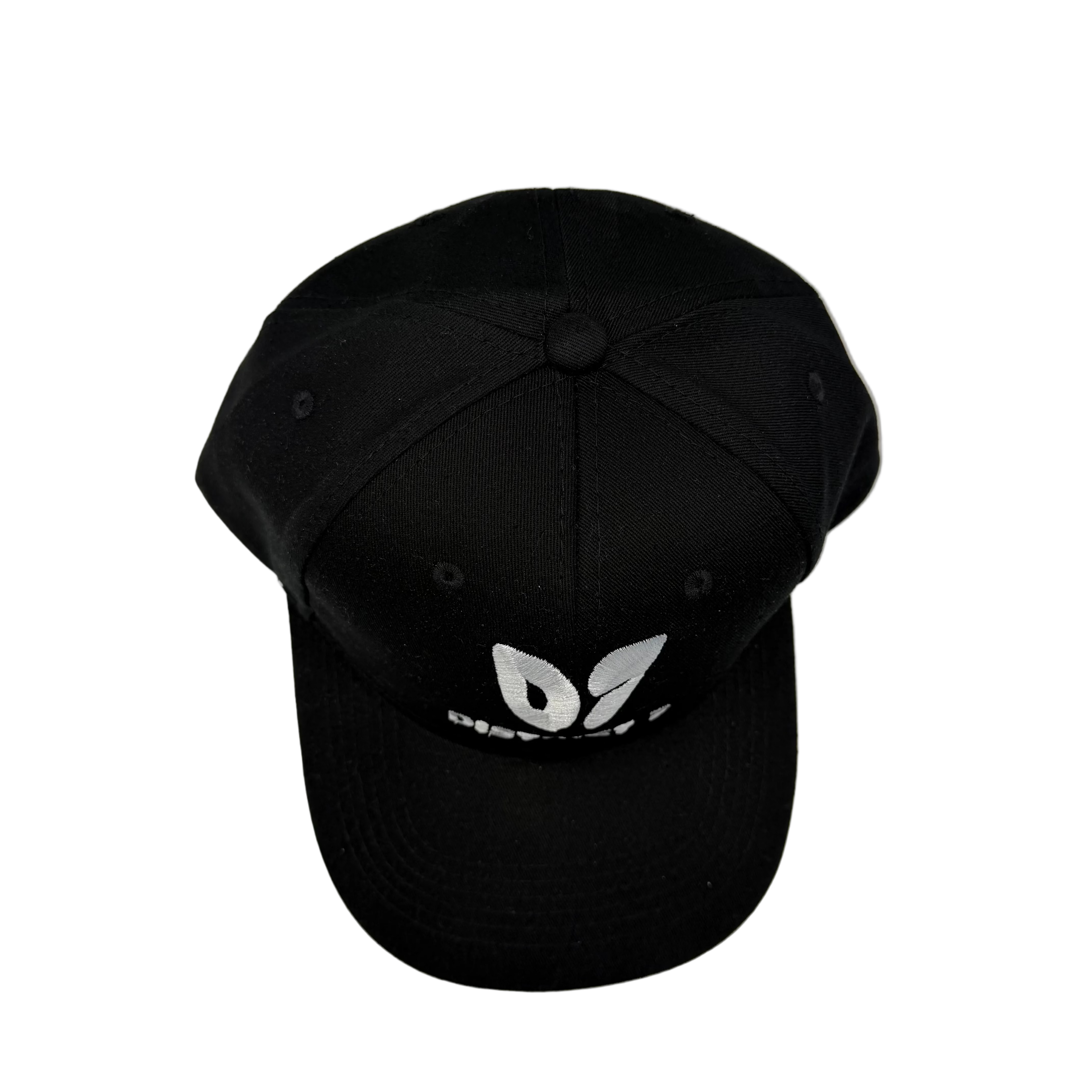 Black cap with a logo on a white background