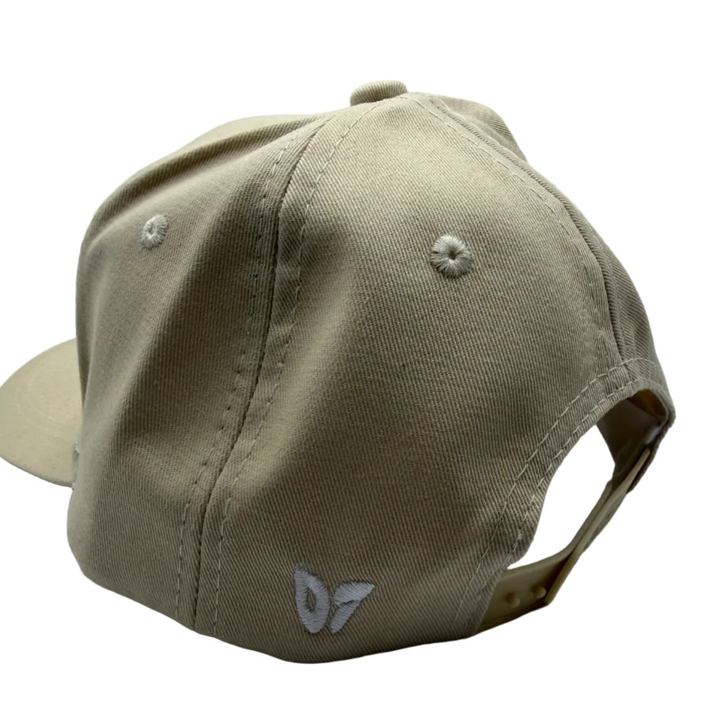 Beige cap with a logo on a white background