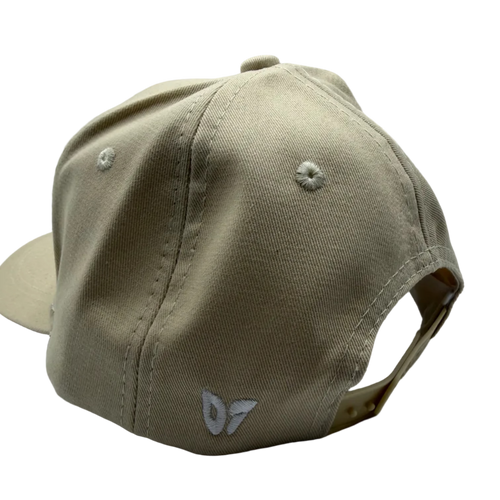 Beige cap with a logo on a white background